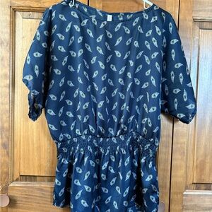 Xhilaration Dark Blue Blouse with Feather Design